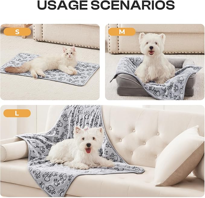Luciphia 1 Pack 3 Blankets Fluffy Premium Fleece Pet Blanket Flannel Paw Printed Throw for Dog Cat Grey Paw Small(23"x16",Pack of 3)