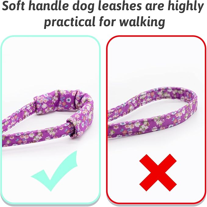 Dog Collar and Leash Set Girls Adjustable Puppy Collars with Floral Bow Tie for Small Medium Large Female Dogs, Purple, S