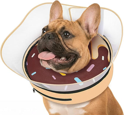 Supet Raised Inflatable Dog Cone After Surgery - Adjustable Recovery Donut Collar with Removable Shield to Stop Licking Wounds & Protect Stitches - Soft Dog Cone Alternative for Small Dogs (Brown,S)