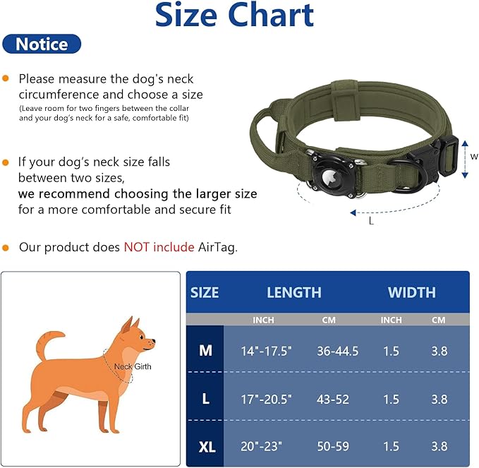 AirTag Dog Collar with QR Code, Tactical Waterproof AirTag Holder, Smart No-App ID Tag for Lost Pet Recovery, Padded Comfort for Medium and Large Dogs (Green,M)