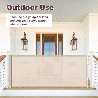 76" Retractable Baby Gates Extra Wide, Mesh Long Dog Gate for Wide Openings, Indoor Outdoor Stair Gate for Doorways Hallways Deck Porch, Child Pet Safety Essentials for Home, Beige