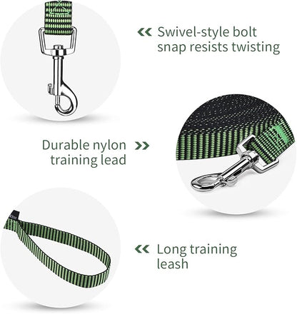 Hi Kiss Dog/Puppy Obedience Recall Training Agility Lead - 15ft 20ft 30ft 50ft 100ft Training Leash - Great for Training, Play, Camping, or Backyard(50ft,Black_Green)