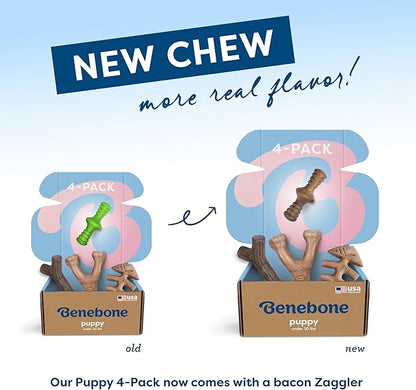 Benebone Puppy 4-Pack Dog Chew Toys, Made in USA, 30lbs and Under, for Modest Chewers