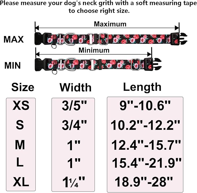 Martingale Collar for Dogs Floral Dog Collars for Small Medium Large Dogs with Buckle Adjustable Soft Nylon Dog Collar (Blue Pink Flower, Small)