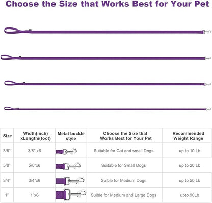 AMAGOOD 6 FT Puppy/Dog Leash, Strong and Durable Traditional Style Leash with Easy to Use Collar Hook, Great for Small, Medium and Large Dogs (5/8 in x 6 ft, Black and Purple 2-Pack)