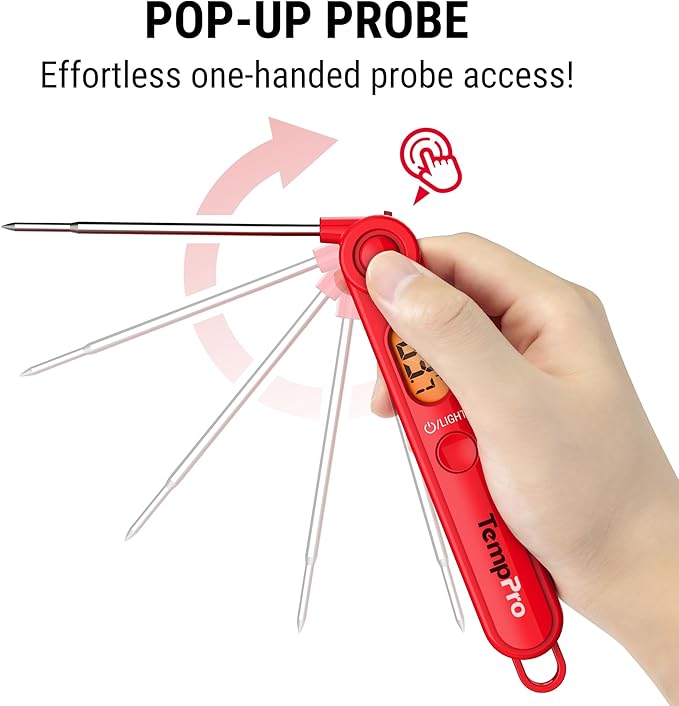 TempPro TP03B Digital Meat Thermometer for Cooking, Instant Read Thermometer with Backlight, Kitchen Food Thermometer for Grill Smoker BBQ Oil Deep Fry Candy Bread Coffee (Previously ThermoPro)