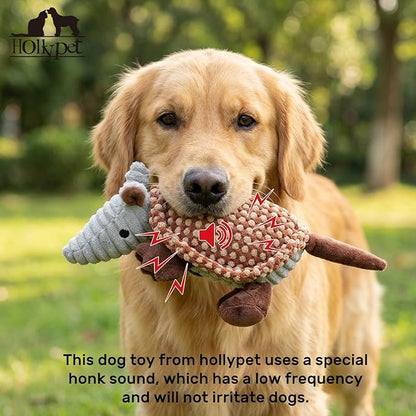 Hollypet Plush Dog Squeaky Toy Stuffed Armadillo Animal Pet Puppy Chew Toys with Clean Teeth for Small Medium Large All Breed Sizes Dogs, Burnt Orange and Light Yellow,8 in