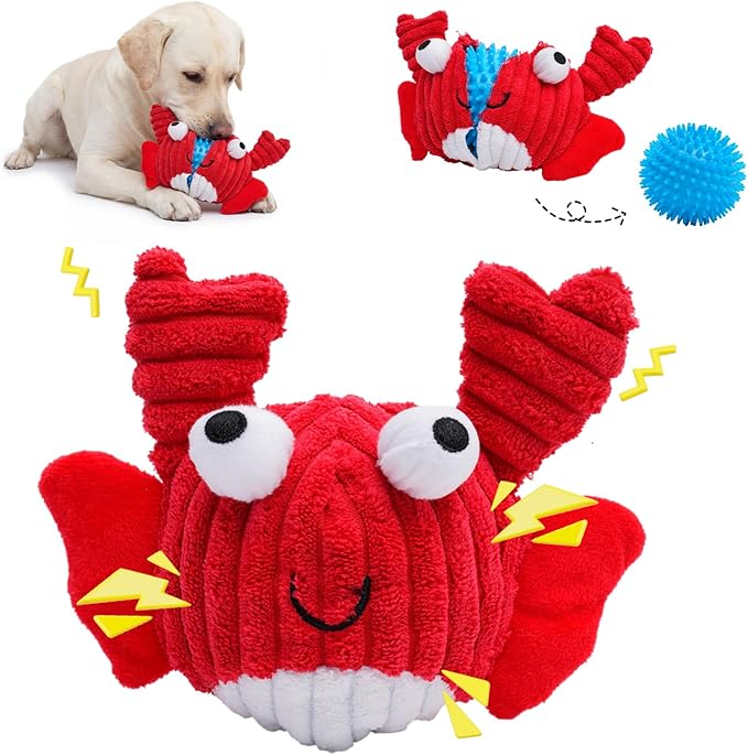 Interactive Squeaky Dog Chew Toy,No Stuffing Interactive Chew Toy for Small Medium Large Dogs, Training Reward Gift for Pets(red Crabs)