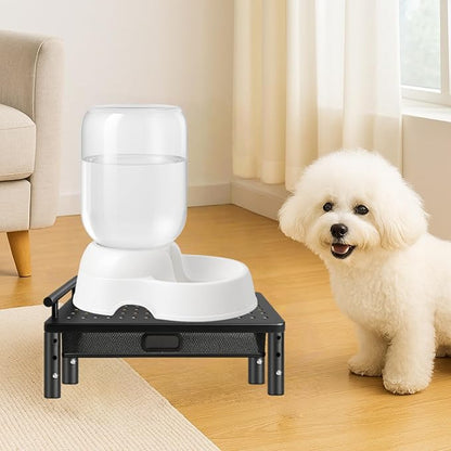 Dog Water Bowl Dispenser Stand with Storage Drawer & Metal Holder Compatible with Automatic Feeders & Water Dispensers - Adjustable Height, Raised Elevated Platform for Cats, Small & Medium Dogs
