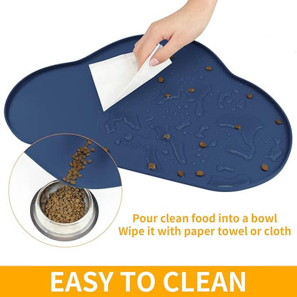 Ptlom Silicone Pet Placemat for Dogs and Cats, Non-Slip Waterproof Dog Feeding Bowl Mats for Food and Water, Small Medium Large Pet Puppy Tray Mat Prevent Residues from Spilling onto The Floor, Navy