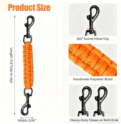 Dog Collar Safety Clip, Collar Companion, Handmade Backup Safety Strap, Double-Ended Clip Leash Connector, Suitable for Dog Harnesses, Prong, Pinch Collars (Pink + Orange, 2 Pack)
