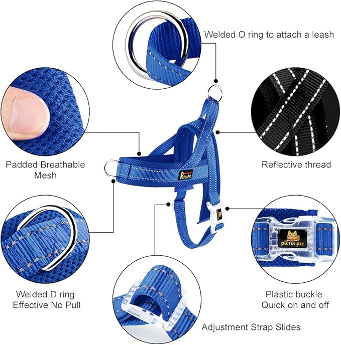 Plutus Pet No Pull Dog Harness with Breathable Mesh Padded, Adjustable Reflective Escape Proof Dog Harness, Quick Fit Dog Vest Harness for Small Medium Large Dogs(XS, Navy Blue)