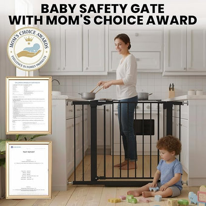 Baby Gate for Stairs, 29.7-40.6" Pressure Mounted Dog Gate, Auto Close Safety Gate for Children & Pets, Easy Install Pet Gate with Walk Thru Door for Doorways & Hallways, No Drilling, Dual-Lock Design