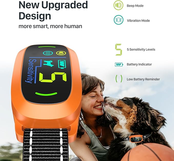 FAFAFROG Dog Bark Collar, Rechargeable Smart Collar, Anti Barking Training Collar with 5 Adjustable Sensitivity Beep Vibration, Bark Collar for Large Medium Small Dogs (Orange)