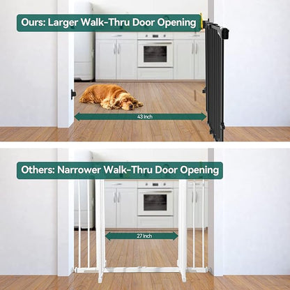 Babelio Baby Gate for Stairs & Doorways, 26-43" W 34" H Extra Tall| No Bottom Bar| Easy Installation| One-handed Operation| Auto-close| Hardware Mount (Drill Needed) Safety Dog/Pet Gate Indoor (Black)