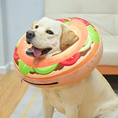 BEAUTYZOO Dog Cone Alternative After Surgery for Large Medium Small Dogs, Soft Inflatable Cone Collar for Dogs Cats, Dog Neck Donut E Collar Dogs Recovery Collar to Stop Licking, Brown Burger, XL
