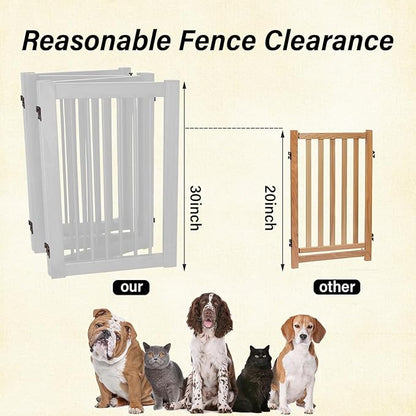 Dog Gate Indoor, Pet Gates for Doorways No Drilling, Freestanding Dog Gates, Foldable Pet Gate, Wooden Gates for Dogs Indoor- 4 Panel - 30" (White, 4 Panel - 30")