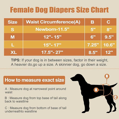 Langsprit Washable Female Dog Diapers (3 Pack) - Reusable Dog Diapers for Female Dogs - Highly Absorbent Dog Dresses for Dogs in Period,Heat or Excitable Urination(Small)