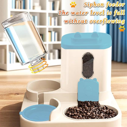 Gravity Cat Feeder and Water Dispenser, 2 in 1 Automatic Cat Feeder, 2 Pack Large Capacity Self Feeding for Small Medium Dog Puppy Kitten （Blue）
