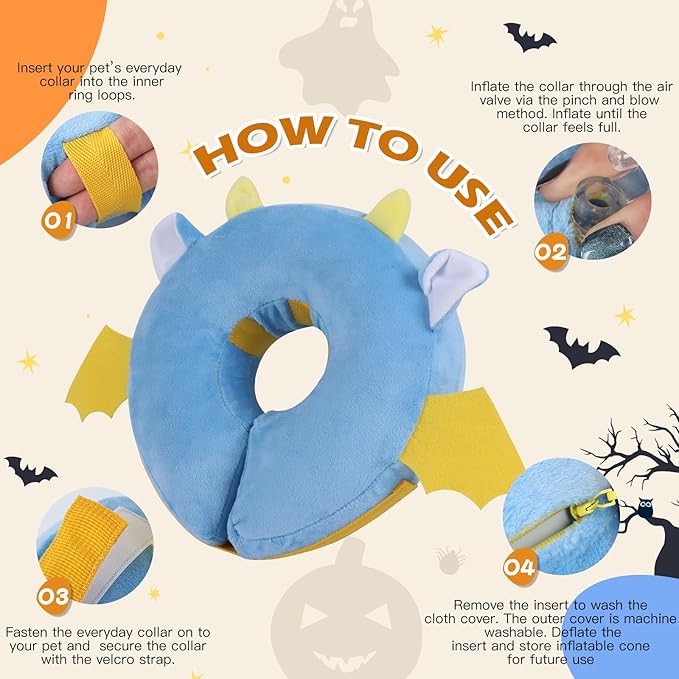 IEUUMLER Inflatable Recovery Dog Collar, Protective Donut Cone, Adjustable Soft Collar for Dog and Cat After Surgery Prevent from Biting & Scratching EU002 - Vampire M+