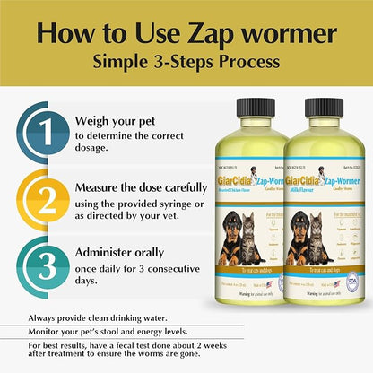 No More Worms in Cats and Dogs- Dewormer for Cats and Dewormer for Dogs - Chicken and Milk Flavours 120 mL / 4 oz Glass Bottle – Includes 3 mL Dropper with Cap (Chicken Flavor)