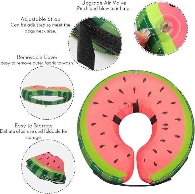 MIDOG Soft Inflatable Dog Cone, Donut E-Collar Alternative for After Surgery, Prevents Licking, Allowing Normal Eating & Vision, Comfortable Recovery Collar for Small Medium Large Dogs & Cats, Red-S