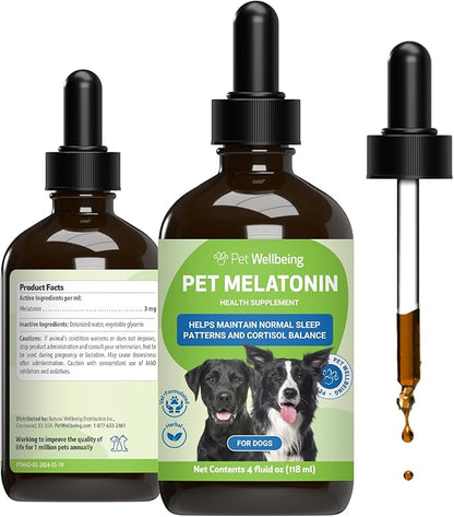 Pet Wellbeing Pet Melatonin for Dogs - Vet-Formulated Holistic Sleep Support - Healthy Sleep Patterns, Circadian Rhythm Balance - Liquid Melatonin Supplement - Made for Dogs 4 oz (118 ml)