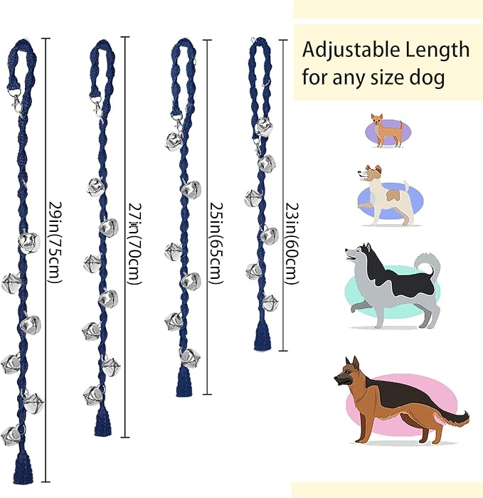 Dog Bells to Go Outside & Puppy Potty Training, Adjustable Dog Door Bell Ring to Go Potty, Handmade with Premium Yarn. Twisted Style, DarkBlue