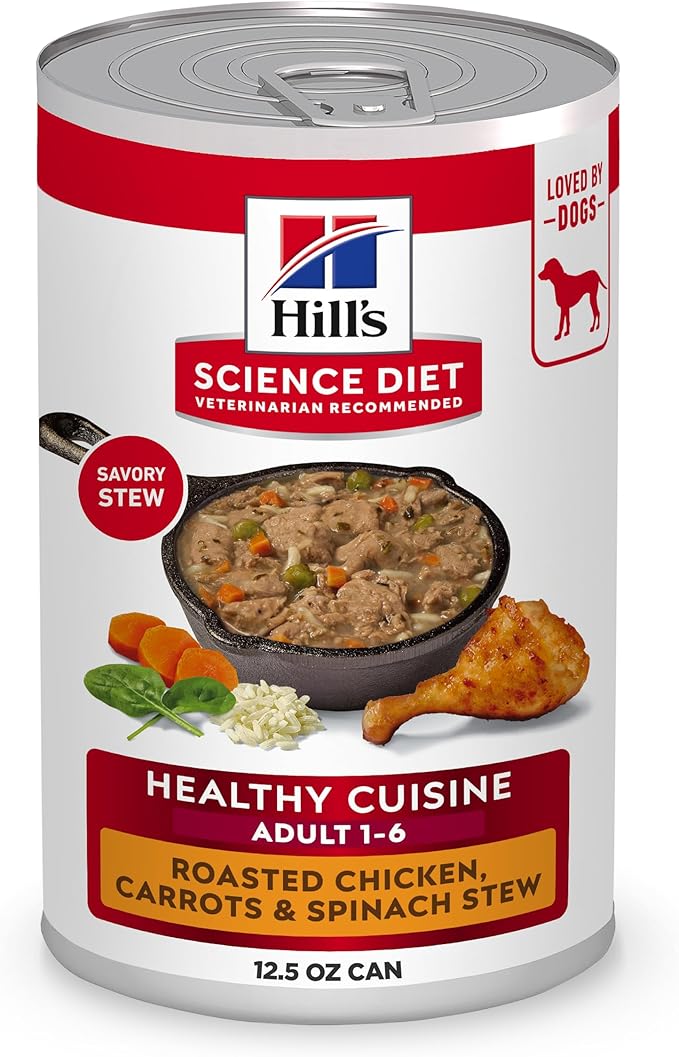 Hill's Science Diet Adult 1-6 Healthy Cuisine Wet Dog Food, Roasted Chicken, Carrots, & Spinach Stew, 12.5 oz. Cans, 12-Pack