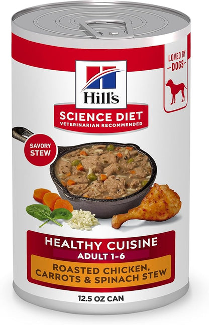 Hill's Science Diet Adult 1-6 Healthy Cuisine Wet Dog Food, Roasted Chicken, Carrots, & Spinach Stew, 12.5 oz. Cans, 12-Pack