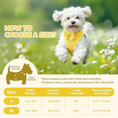 Small Dog Collar Harness and Leash Set, Dog Harness no Pull with Bowtie, Breathable Cotton Adjustable Pet Puppy Harness, Easy Walk Dog Harness, M(16-21")
