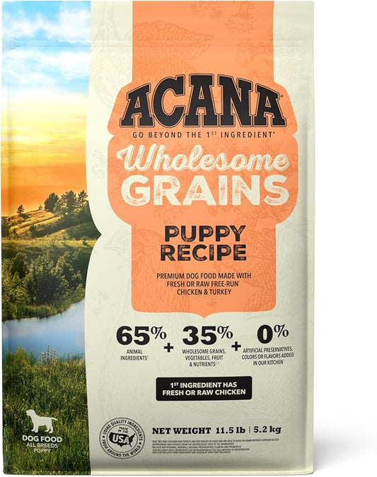 ACANA Wholesome Grains Dry Dog Food Puppy Recipe Real Chicken Eggs and Turkey 11.5lb Bag