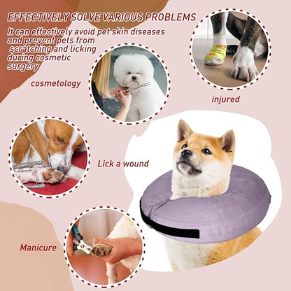 Inflatable Dog Cone Collar-Soft Protective Cone for Dogs After Surgery,Dog Donut Collar for Large Medium Small Dogs and Cats (Purple Gray,Small)