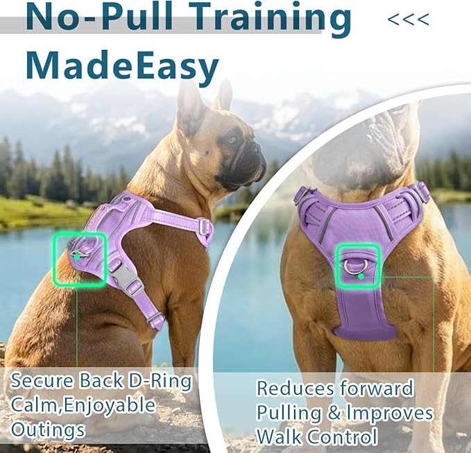 BARKBAY Dog Harness No Pull Oxford with ID Tag Pocket - Heavy Duty, Reflective, Easy Control for Large Dogs(Violet Purple Oxford,XL)