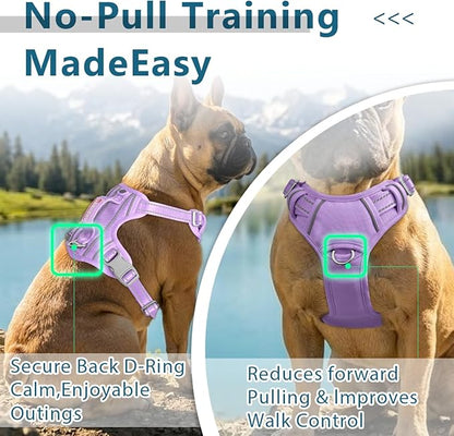 BARKBAY Dog Harness No Pull Oxford with ID Tag Pocket - Heavy Duty, Reflective, Easy Control for Large Dogs(Violet Purple Oxford,L)