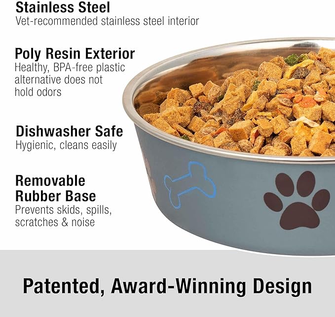 Loving Pets Bella Dog Bowls- Stainless Steel Dog & Cat Bowls - Spill Proof Dog Food Bowl, Cat Bowl, Puppy Essentials & Pet Supplies Great for Home & Travel (X-Large 65-100lbs, Blueberry)