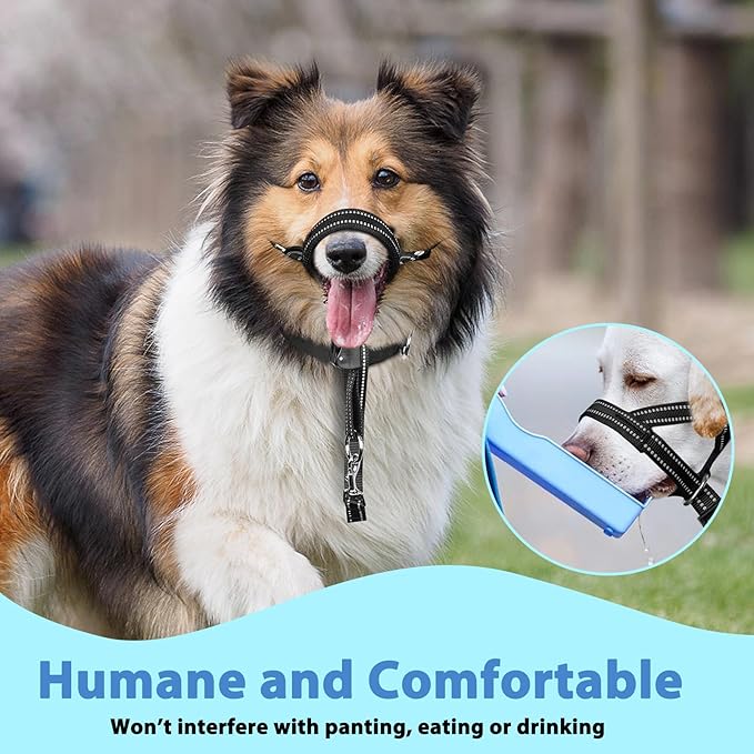 BARKLESS Soft Dog Head Collar, Patented Padded No Pull Head Halter, Training Nose Leash with Safety Link for Medium Large Dogs, Adjustable Muzzle Leash, Easy Control for Walking(Black, XL)