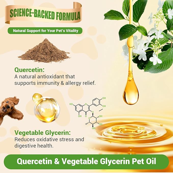 Quercetin for Dogs, Dog Quercetin Liquid Drops, Dog Quercetin Herbal Supplement Support Allergy Relief,Immune Health, Respiratory Health, Skin Health, Gluten Free, Non GMO (60 ml/2 Oz)