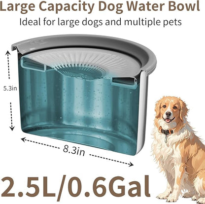 2.5L Dog Water Bowl 101oz Stainless Steel Water Bowls for Dogs No Splash Pet Water Dispenser with Non-Slip Base for Dogs and Cats 2.5L+2 Filters