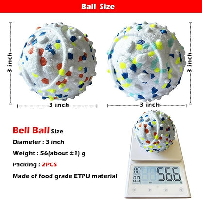CAISHOW 2Pack Dog Ball Squeak Toys Indestructible Dog Ball Float On Water Fetch Bouncy Durable Solid Rubber Ball for Puppy Small and Medium Dogs Playing Toys (Bell Ball 2Pcs White)