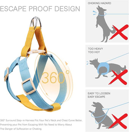No Pull Dog Harness and Leash Set, Step in Dog Halter Harness with Poop Bag Holder, Adjustable Lightweight Cotton Straps Suitable for Small Medium Large Dogs Outdoor Walking Running Hiking