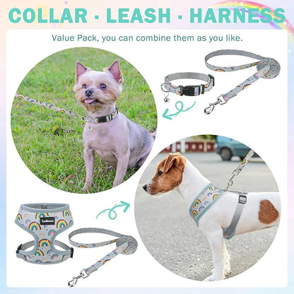 SCENEREAL Small Dog Harness Collar and Leash Set, Adjustable No Pull Pet Harnesses, No Chock Soft Mesh Vest for Doggie Puppy Medium Dogs Cats Girl or Boy,Chihuahua, Yorkie, Outdoor Walking