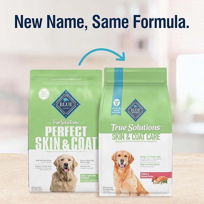 Blue Buffalo True Solutions Skin & Coat Care Natural Dry Dog Food for Adult Dogs, Salmon, 24-lb. Bag