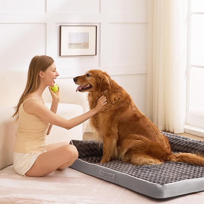 Dog Beds Large Sized Dogs, XL Orthopedic Dog Beds for Large Dogs 42"x30"x7.5", Waterproof Pet Bed with Washable Cover, L-Shaped Pet Couch with Portable Handle, Grey