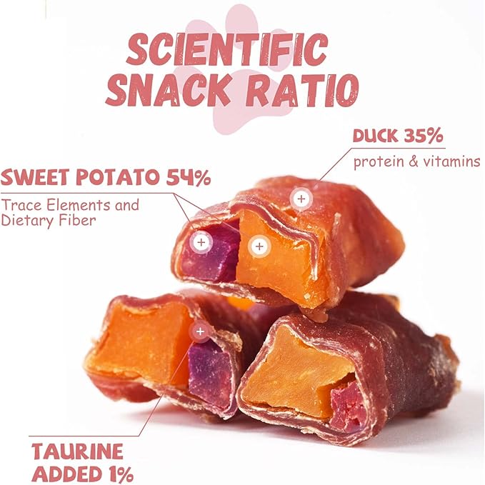 Pawmate Duck Double Purple Sweet Potato Wraps Dog Treats, Healthy Low Fat Dog Jerky High Protein for Training Treats Snacks, Chewy for Small Medium Large Dogs 12-15 Counts