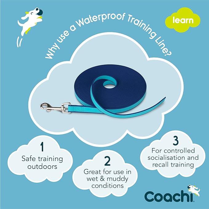 Coachi Training Line 10m Safe Training Outdoors, Recall Training, Dog & Puppy Socialisation, Lightweight, Waterproof, Perfect for Stopping Chasing. Suitable for Medium & Large Dogs & Puppies