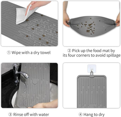 Ptlom Pet Placemat for Dog and Cat, Mat for Prevent Food and Water Overflow, Suitable for Medium and Small Pet, Grey, Silicone