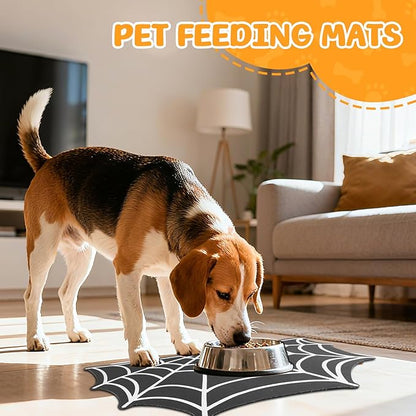 Dog Cat Food & Water Mat, Spider Web Pet Feeding Mat for Floor Non-Slip Waterproof, Super Absorbent Quick Dry Placemat Pet Food Bowl Mat, Halloween Decor, Pets Accessories Indoor (16 * 24 in)