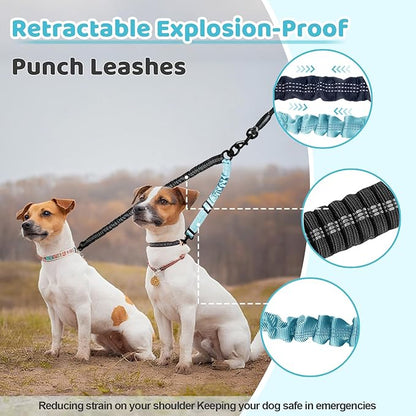 Double Dog Leash - 360°Swivel Tangle Free Splitter Attachment, 2 Dogs Multi-Functional Leashes, Dual Rope for Outdoor Walk Train Small Medium Large Two Pet, Lake Blue
