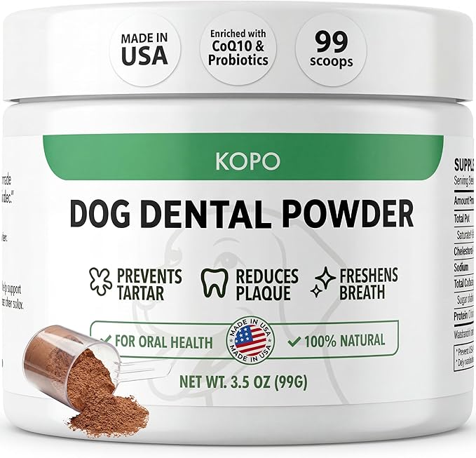 KOPO Dog Dental Powder | Dog Oral Care Supplement | Supports Fresh Breath & Gum Health | Helps Reduce Plaque & Tartar Buildup | Beef Liver Flavor | All Breeds & Sizes | 99 Scoops